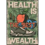 Passpano Ahşap Vintage Tablo " Health Is The Best Wealth "ahşap Mdf 25X35CM