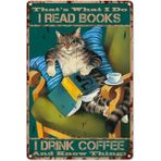 Passpano Ahşap Vintage Tablo " I Read Books Cat" Ahşap Mdf 25X35CM