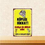 Passpano Ahşap Vintage Tablo " Köpeğe Dikkat Kedide Az Değil" Ahşap Mdf 25X35CM