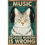 Passpano Ahşap Vintage Tablo " Music Because Murder Is Wrong" Ahşap Mdf 25X35CM
