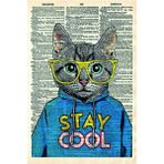 Passpano Ahşap Vintage Tablo " Stay Cool Cat " Ahşap Mdf 25X35CM