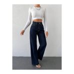 pass&pass Wide Leg Kadın Likralı Palazzo Kot Denim Pantolon KAPALI MAVİ