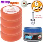 Pasta Cila Polisaj Sungeri Zimpara Tabanli Turuncu 150 Mm+Oto Pastasi+M14 Matkap Aparati (6 Parca Set)