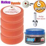 Pasta Cila Polisaj Sungeri Zimpara Tabanli Turuncu 150 Mm+Oto Pastasi+M14 Matkap Aparati (6 Parca Set)