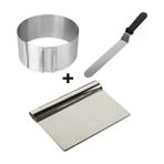 Pasta Sıvama Spatulası Çelik Spatula Hamur Kazıyıcı Kek Kalıbı Ayarlanabilir 3 Lü Set Bhl - Gri