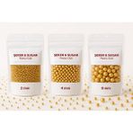 Pasta Süsleme Şekeri Boncuk Şeker Altın-Gold 3lü Set (2mm,4mm,8mm) (40 Gr.x3 Pkt)Sprinkles
