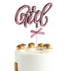 Pasta Üstü Çubuklu süs Krom cinsiyet Partisi Baby Shower Pembe Girl Yazılı Çubuk