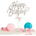 Pasta Üstü Happy Birthday Yazılı Süs & Toppers (Gümüş)