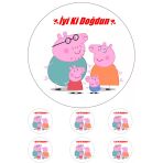 Pasta9 Domuz Peppa Yenilebilir Pasta Resmi Pirinç Kağıdından 6-8-10 Kişilik Pastaya Uygun 16 Cm