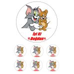 Pasta9 Tom Jery Yenilebilir Pasta Resmi Pirinç Kağıdından 6-8-10 Kişilik Pastaya Uygun 16 Cm