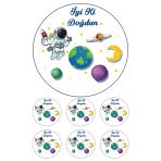 Pasta9 Yenilebilir Pasta Resmi Astronot Modeli Pirinç Kağıdından 6-8-10 Kişilik Pastaya Uygun 16 Cm