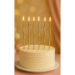 PASTAHÜMA Altın Renk Gold Pasta Mumu Spiral Kıvrık Mum 6'lı