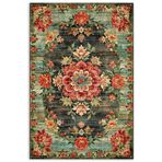 Pastel Home Etnik Çiçekli Karabağ Desenli Şönil Halı Kilim Kaymaz Pamuk Taban Kendinden Saçaklı Yıkanabilir