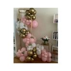 Pastel Pembe - Beyaz Ve Krom Gold Balon Zincir Seti 70 Adet