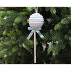 Pastel Renkli Lolipop Noel Ağacı Süsü, Mavi ve Pembe Çizgili, Fiyonklu, Şeker Temalı Dekoratif Asma Süs 28 cm
