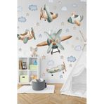 Pastel Tonlarda Planör Uçak Balon Ve Bulutlar Yıldızlar Çocuk Bebek Odası Duvar Cam Dolap Sticker