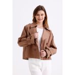 Pastelastore %100 Pamuk Gabardin Astarlı Oversize Geniş Kalıp Kadın Crop Kısa Trençkot 1122 - Koyu Bej