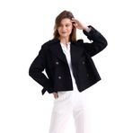 pastelastore %100 Pamuk Gabardin Astarlı Oversize Geniş Kalıp Kadın Crop Kısa Trençkot 1122 (Siyah, M)