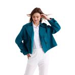 pastelastore %100 Pamuk Gabardin Astarlı Oversize Geniş Kalıp Kadın Crop Kısa Trençkot 1122 (Zümrüt Yeşili, L)