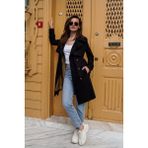 Pastelastore %100 Pamuk Gabardin Midi (95CM) Astarlı Kemerli Kadın Trençkot 1113 - XS - Siyah