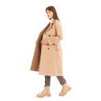 PASTELASTORE %100 Pamuk Gabardin Uzun (110cm) Çift Renk Garnili Astarlı Kemerli Kadın Trençkot 1114 (XS, Koyu bej yakalı Açık Bej)