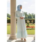 PASTELASTORE Açık Mint Neva %100 Pamuk Kadın Elbise Maxi (140CM) Boy Astarlı 1020-1