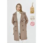 Pastelastore Esnek Pamuk Gabardin Midi (95CM) Astarsız Kadın Trençkot 1118 - Vizon