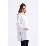 pastelastore Geniş Manşetli%96 Pamuk Esnek Poplin Uzun Tunik Kadın Gömlek 1160 (Beyaz, 36)