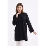 pastelastore Geniş Manşetli%96 Pamuk Esnek Poplin Uzun Tunik Kadın Gömlek 1160 (Siyah, 38)
