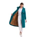 PASTELASTORE Kadın Pamuk Gabardin Uzun (110 CM) Kruvaze Trençkot 1111 (Zümrüt Yeşili, S (36))