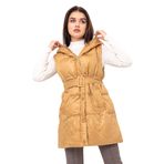 PASTELASTORE Kapüşonlu Kemerli Cepli Çıtçıtlı Dolgulu Kadın Mevsimlik Şişme Yelek 2111 (Hardal, M)