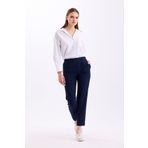 PASTELASTORE Lacivert Arkadan Lastikli Yüksek Bel Bilek Boy Kadın Rahat Kumaş Pantolon 2344