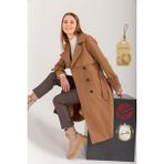 Pastelastore Pastelastore Pamuk Gabardin Uzun (110CM) Astarlı Kemerli Kadın Trençkot 1111 - XS - Bej