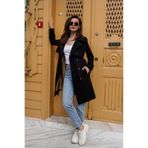 PASTELASTORE Siyah %100 Pamuk Gabardin Midi (95CM) Astarlı Kemerli Kadın Trençkot 1113
