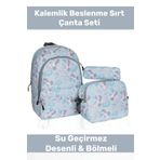 Pastimore Fermuarlı Geniş 1.kalite Su Geçirmez Desenli Bölmeli Üçlü Okul Kalemlik Beslenme Sırt Çanta Seti