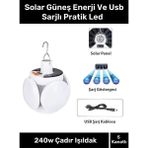 Pastimore Solar Güneş Enerji ve USB Sarjlı 5 Kanatlı Bahçe Aydınlatma LED Askılı Pratik Kamp Lamba