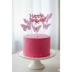 Pastry Planet Pasta Üstü Happy Birhtday & Kelebek Süs Seti Pembe - 33 Adet
