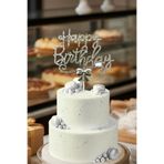 PASTRY PLANET Taşlı Happy Birthday Yazılı Pasta Süsü Gümüş