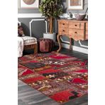 Patchwork Desenli Yıkanabilir Pamuk Taban Dijital Baskılı Halı Kırmızı 200x290