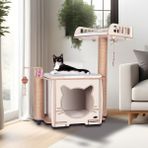 Pati Homes Happy Yataklı Kedi Evi - Bej Kedi Tırmalaması Ahşap ve Jüt Malzeme ile 47x67x86 cm