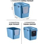 Paticimiss XL 3 Fonksiyonlu Premium Kapalı Kedi Tuvaleti ve Açık Kedi Tuvaleti 56 x 40 x 43 Cm MAVİ