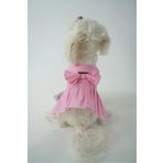Patilinka Beyaz Puantiyeli Pembe Fiyonklu Poplin Kedi Köpek Elbisesi