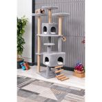 PATİSTORE Tokyo Çok Katlı ve Yataklı Kedi Oyun Evi - Tokyo Gri; ağır tabanlı, yumuşak wellsoft kumaş, anti-alerjik, yıkanabilir yatak, mdf gövde, jüt tırmalama, modern kedi kulesi, sağlam, konforlu kedi yuvası.