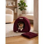 Patitex Yumuşak Kadife Kumaş Kedi Yuvası - Çıkarılabilir Pofuduk Minderli Kapalı Kedi Yatağı - 41 x 41 x 50 cm - Bordo