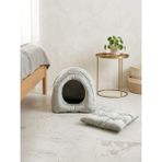 Patitex Yumuşak Kadife Kumaş Kedi Yuvası - Çıkarılabilir Pofuduk Minderli Kapalı Kedi Yatağı - 41 x 41 x 50 cm - Ekru