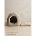 Patitex Yumuşak Kadife Kumaş Kedi Yuvası - Çıkarılabilir Pofuduk Minderli Kapalı Kedi Yatağı - 41 x 41 x 50 cm - Krem