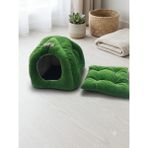 Patitex Yumuşak Kadife Kumaş Kedi Yuvası - Çıkarılabilir Pofuduk Minderli Kapalı Kedi Yatağı - 41 x 41 x 50 cm - Yeşil