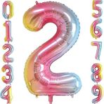 Patladı Gitti 2 Iki Rakam Gökkuşağı Folyo Balon 34" Inc 76 cm - Renkli