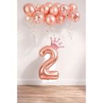 Patladı Gitti 2 Rakam Rose Gold Kral Tacı ve Konfetili Folyo Balon