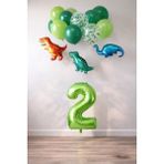 Patladı Gitti 2 Yaş Dinazor Set; Rakam Folyo, 3 Adet Mini Dinazor ve 10 Lu Balon - Açık Yeşil - Koyu Yeşil